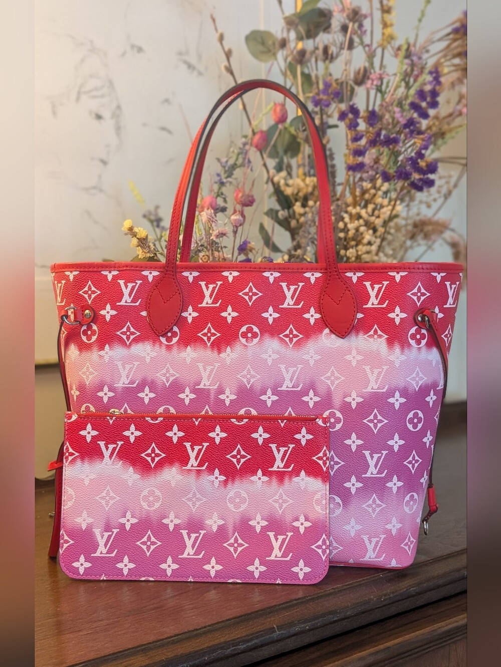 Louis Vuitton Red and Pink Monogram Escale Coated Canvas Neverfull MM